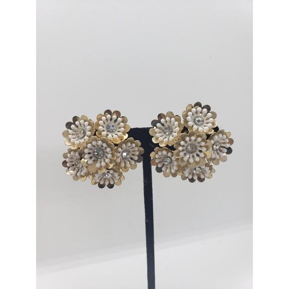 Vintage RARE Coro Clip-On Earrings White Daisy Cluster Rhinestone Center - Picture 15 of 15